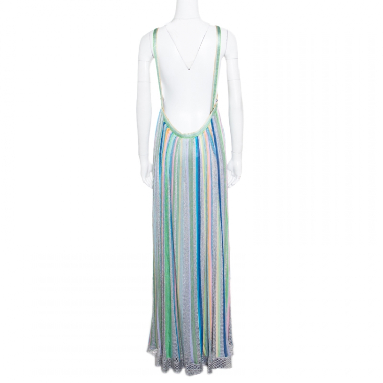 مملوكة مسبقًا Missoni Multicolor Lurex Knit Perforated Silk Lined Sleeveless Dress L