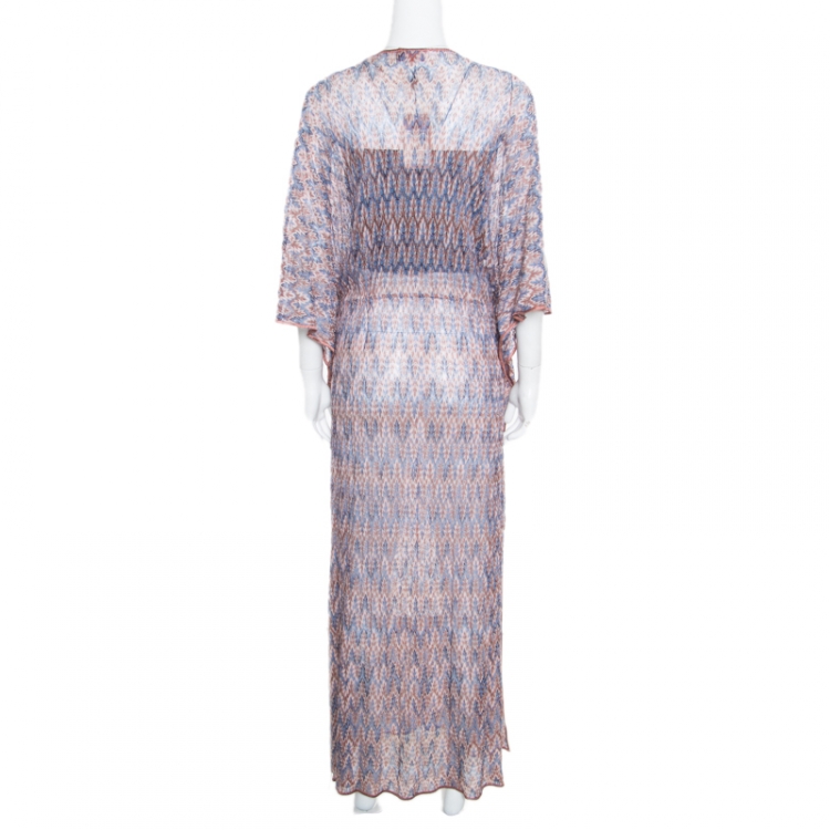 Pre Owned Missoni Mare Brown and Blue Patterned Knit Cutout Detail Beach Cover Up Maxi Dress M