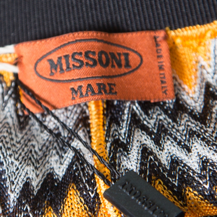 Pre Owned Missoni Knit Yellow and Black Chevron Knit Wide Leg Cover Up Pants L