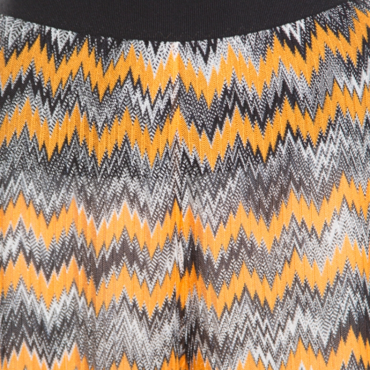 Pre Owned Missoni Knit Yellow and Black Chevron Knit Wide Leg Cover Up Pants L