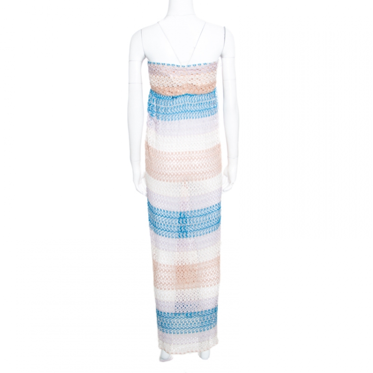 Pre Owned Missoni Mare Multicolor Perforated Knit Strapless Bandeau Dress L