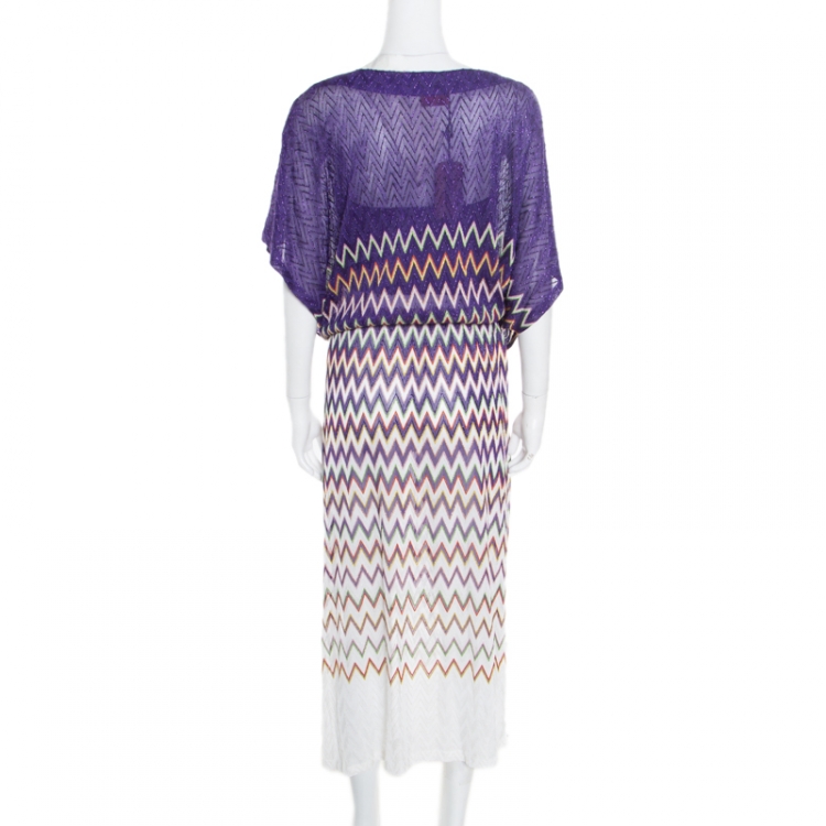 Pre Owned Missoni Mare Purple Chevron Patterned Lurex Knit Cover Up Kaftan L
