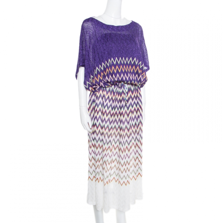 Pre Owned Missoni Mare Purple Chevron Patterned Lurex Knit Cover Up Kaftan L
