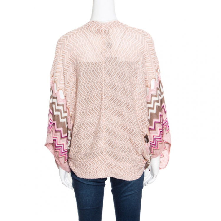 Pre Owned  Missoni Multicolor Chevron Knit Raglan Sleeve Button Front Cardigan L