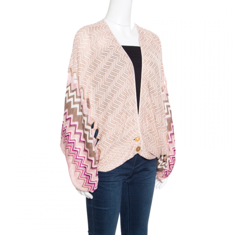 Pre Owned  Missoni Multicolor Chevron Knit Raglan Sleeve Button Front Cardigan L
