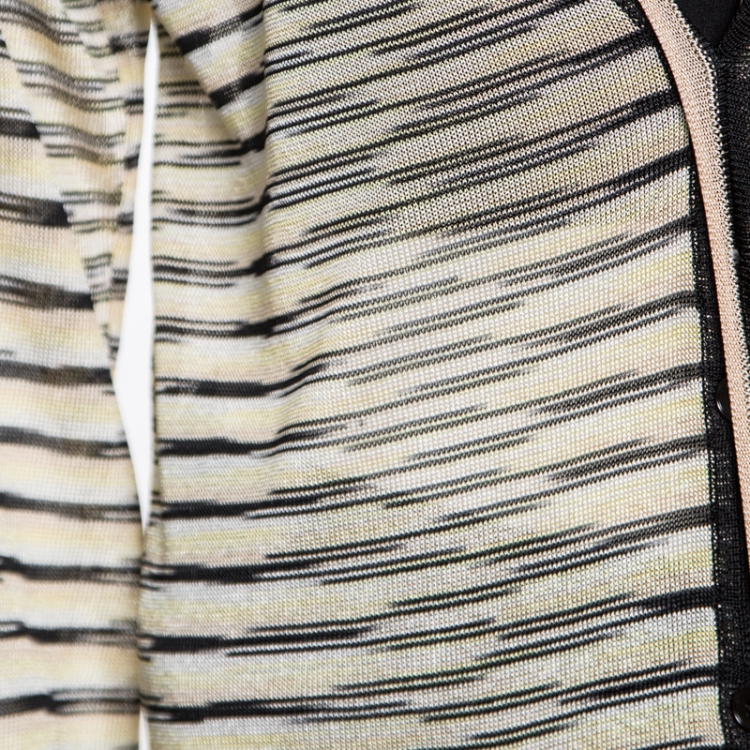 Pre Owned Missoni Yellow and Black Striped Knit Button Front Mabel Cardigan M