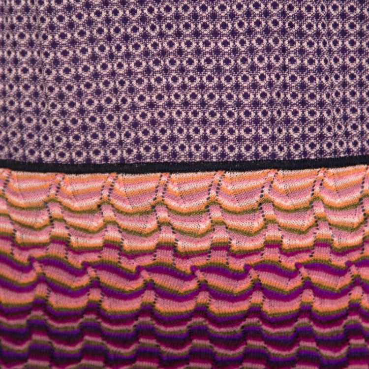 Pre Owned Misssoni Multicolor Geometric Patterned Jacquard Wool Knit Genziana Top M