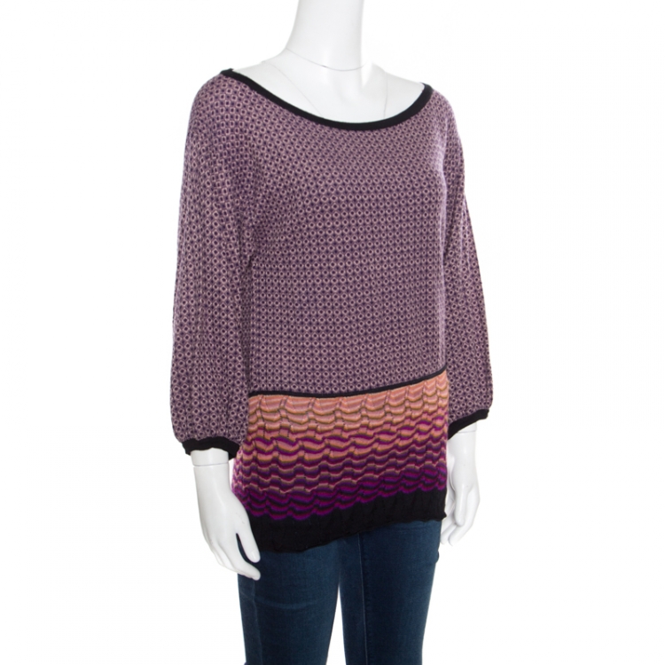 Pre Owned Misssoni Multicolor Geometric Patterned Jacquard Wool Knit Genziana Top M
