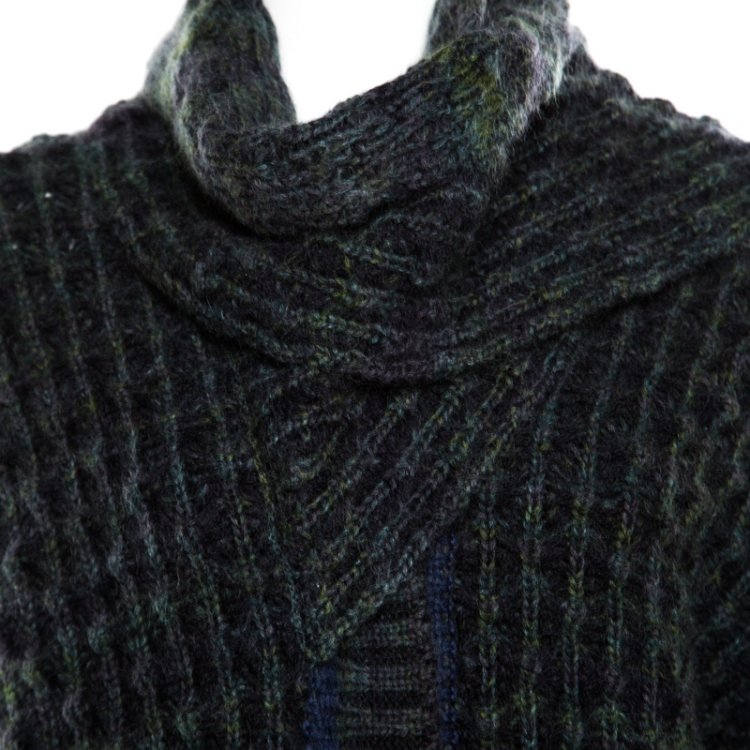 Pre Owned Missoni Multicolor Chunky Knit Scarf Detail Open Front Cardigan M