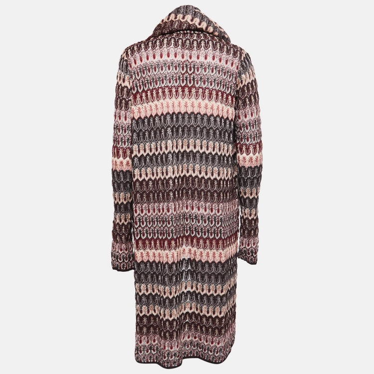 Pre Owned Missoni Multicolor Crochet Knit Open Front Cardigan M