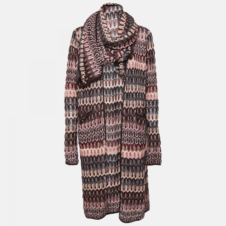 Pre Owned Missoni Multicolor Crochet Knit Open Front Cardigan M