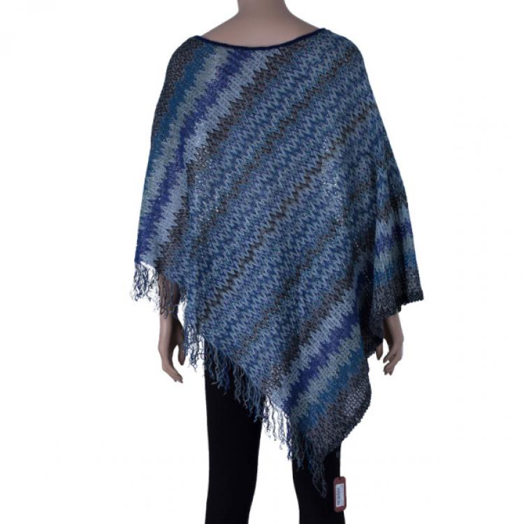 Pre Owned Missoni Blue Tonal Knit Poncho