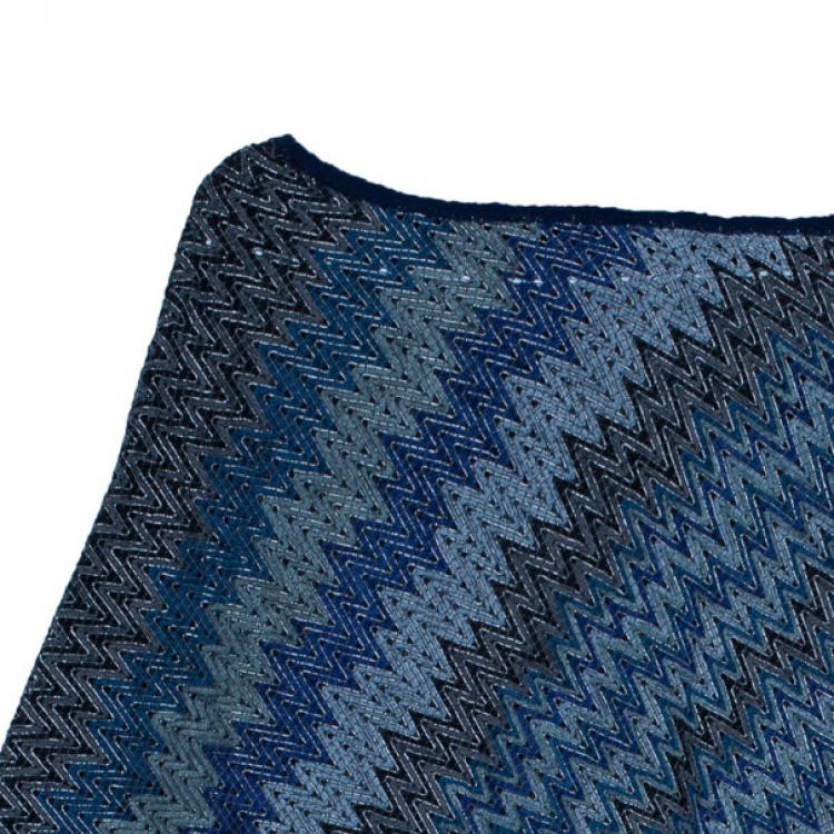 Pre Owned Missoni Blue Tonal Knit Poncho
