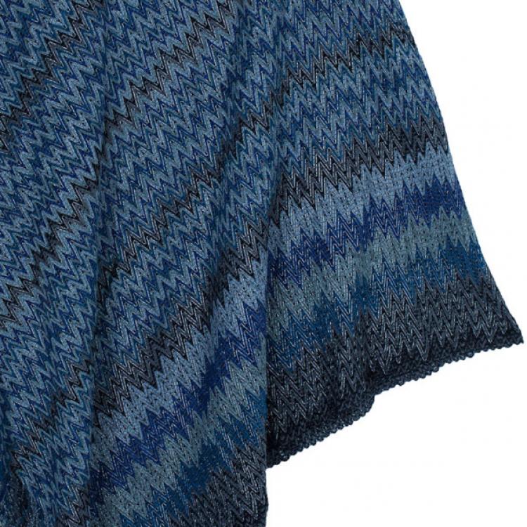 Pre Owned Missoni Blue Tonal Knit Poncho