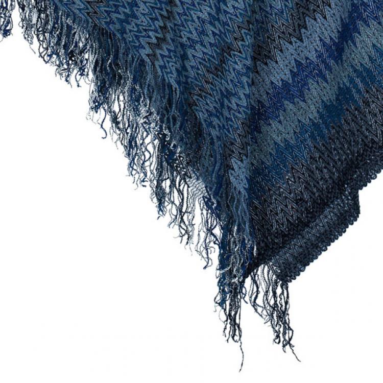 Pre Owned Missoni Blue Tonal Knit Poncho