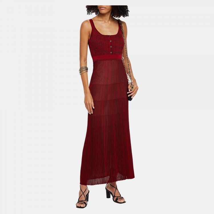 Pre Owned Missoni Red Ribbed Knit Maxi Dress M (IT 42)