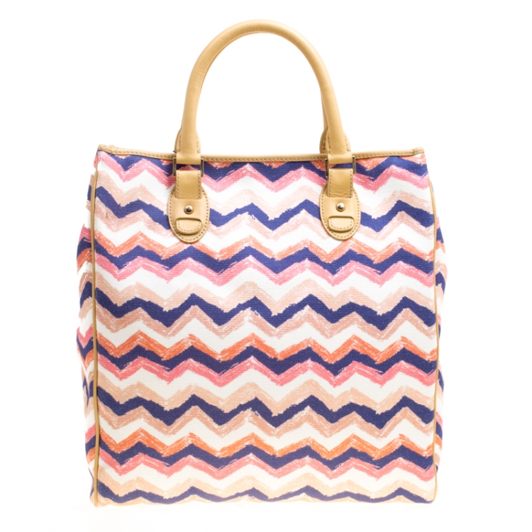 Pre Owned Missoni Multicolor/Beige Printed Canvas and Leather Tote