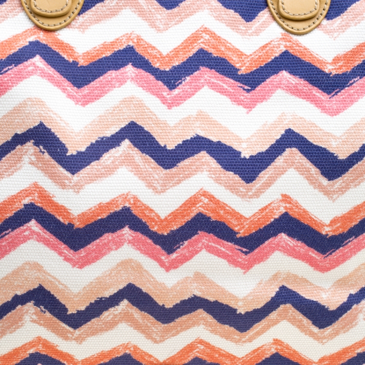 Pre Owned Missoni Multicolor/Beige Printed Canvas and Leather Tote