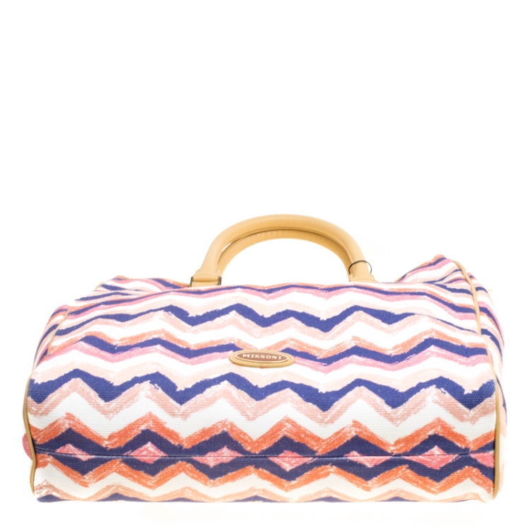 Pre Owned Missoni Multicolor/Beige Printed Canvas and Leather Tote