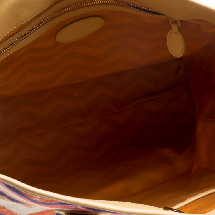 Pre Owned Missoni Multicolor/Beige Printed Canvas and Leather Tote