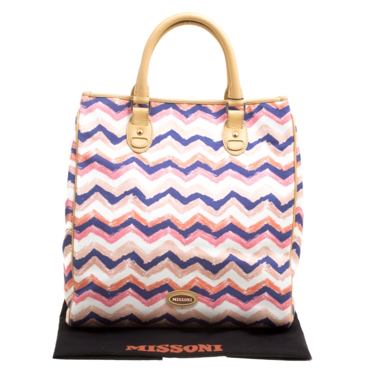 Pre Owned Missoni Multicolor/Beige Printed Canvas and Leather Tote
