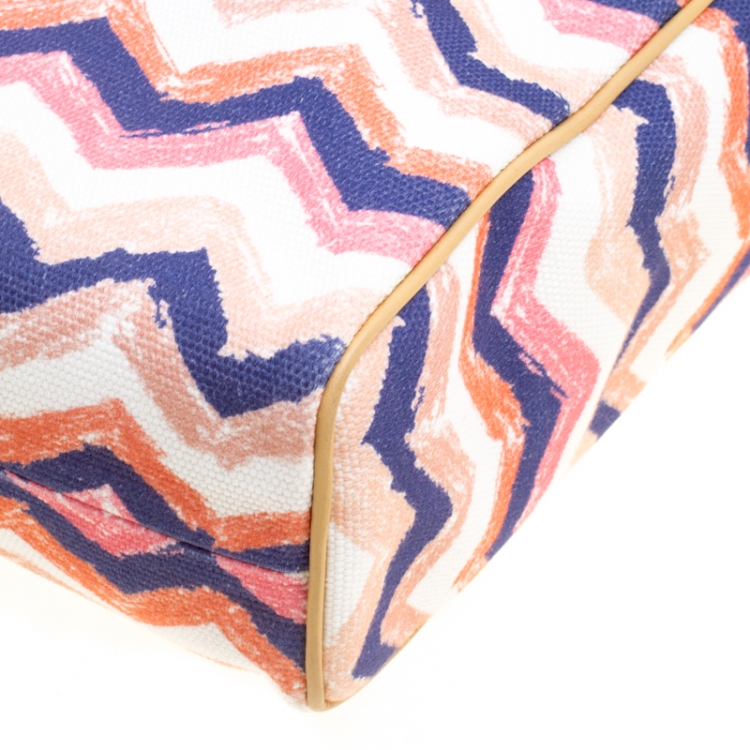 Pre Owned Missoni Multicolor/Beige Printed Canvas and Leather Tote