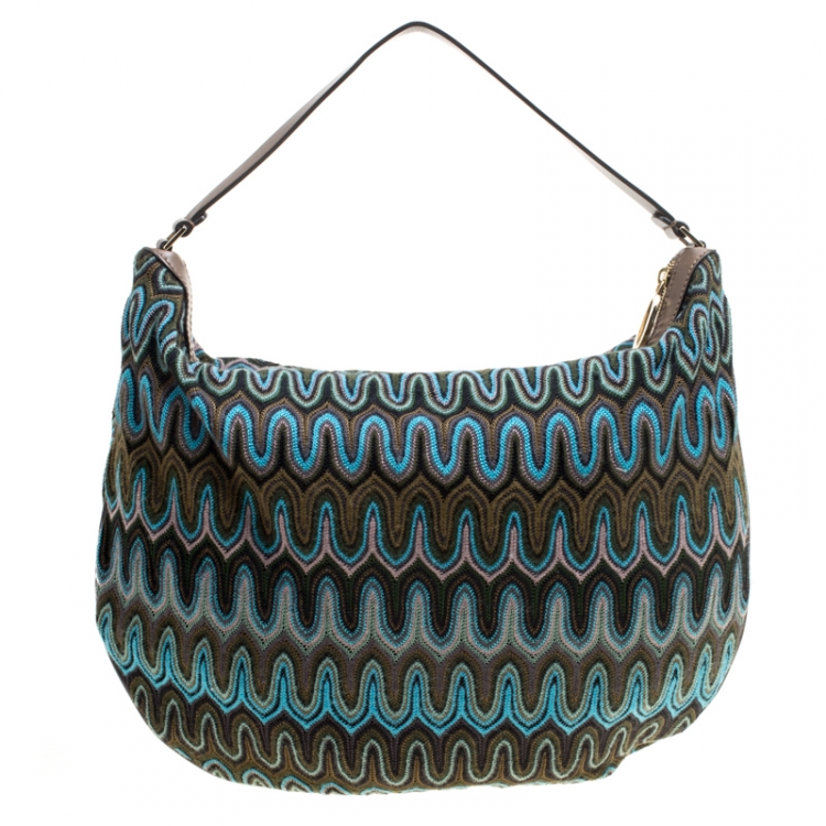 Pre Owned Missoni Green/Multicolor Fabric Weave Hobo