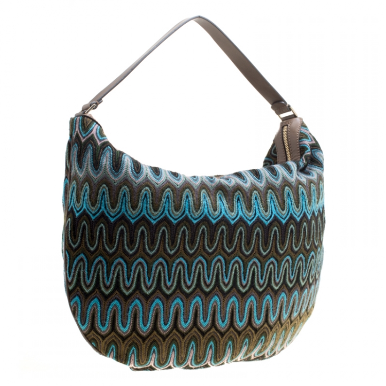 Pre Owned Missoni Green/Multicolor Fabric Weave Hobo