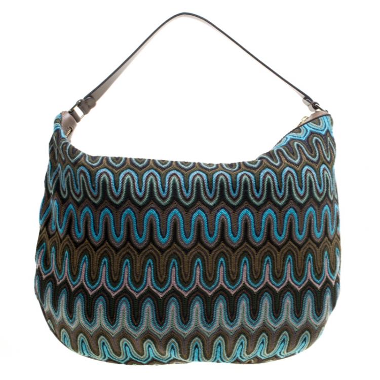 Pre Owned Missoni Green/Multicolor Fabric Weave Hobo