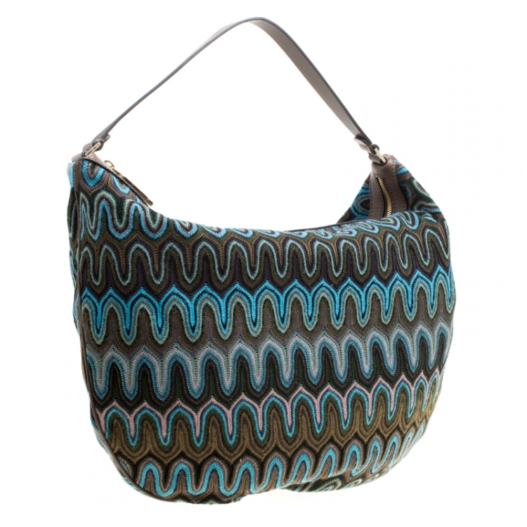 Pre Owned Missoni Green/Multicolor Fabric Weave Hobo