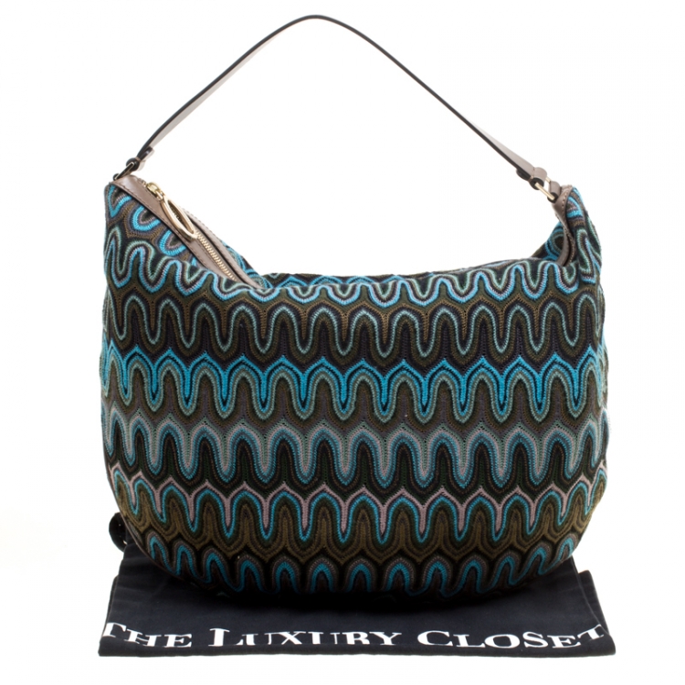 Pre Owned Missoni Green/Multicolor Fabric Weave Hobo