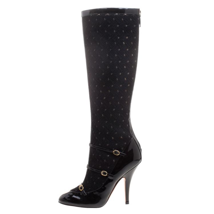 Pre Owned Missoni Black Leather and Knit Fabric Knee High Boots Size 39