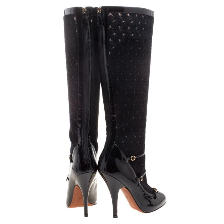 Pre Owned Missoni Black Leather and Knit Fabric Knee High Boots Size 39