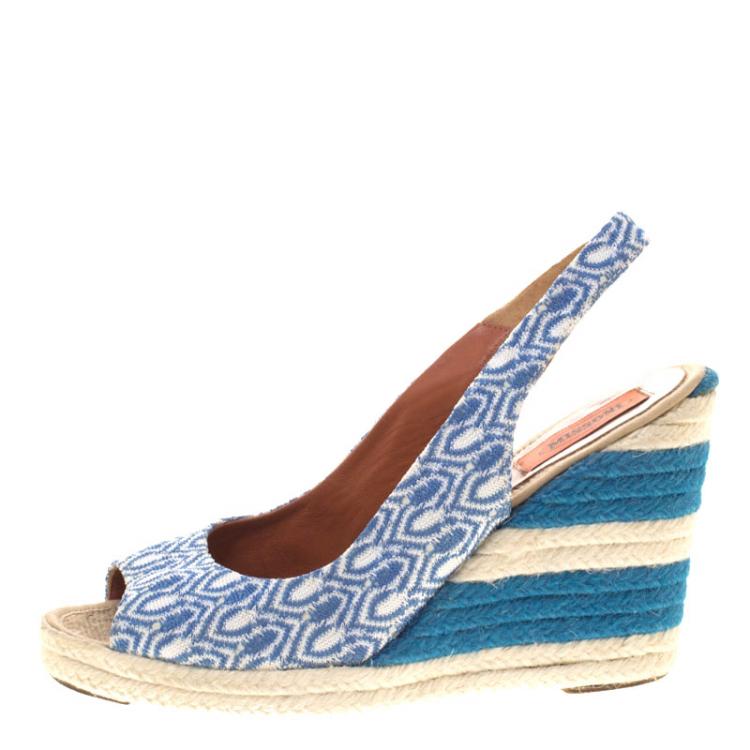 Pre Owned Missoni Two Tone Knit Fabric Espadrille Wedge Slingback  Sandals Size 40
