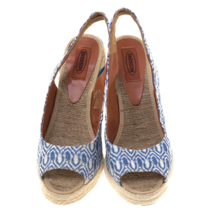 Pre Owned Missoni Two Tone Knit Fabric Espadrille Wedge Slingback  Sandals Size 40