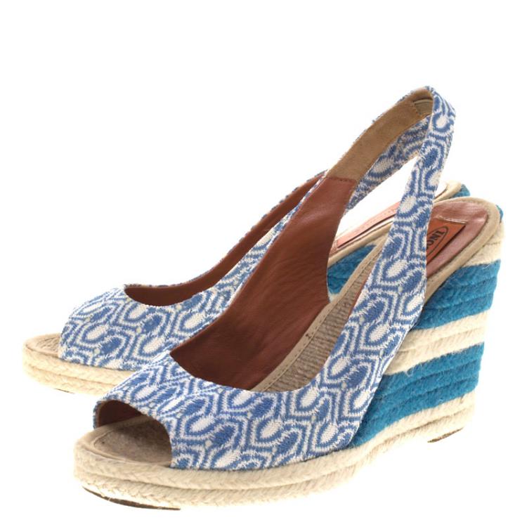Pre Owned Missoni Two Tone Knit Fabric Espadrille Wedge Slingback  Sandals Size 40