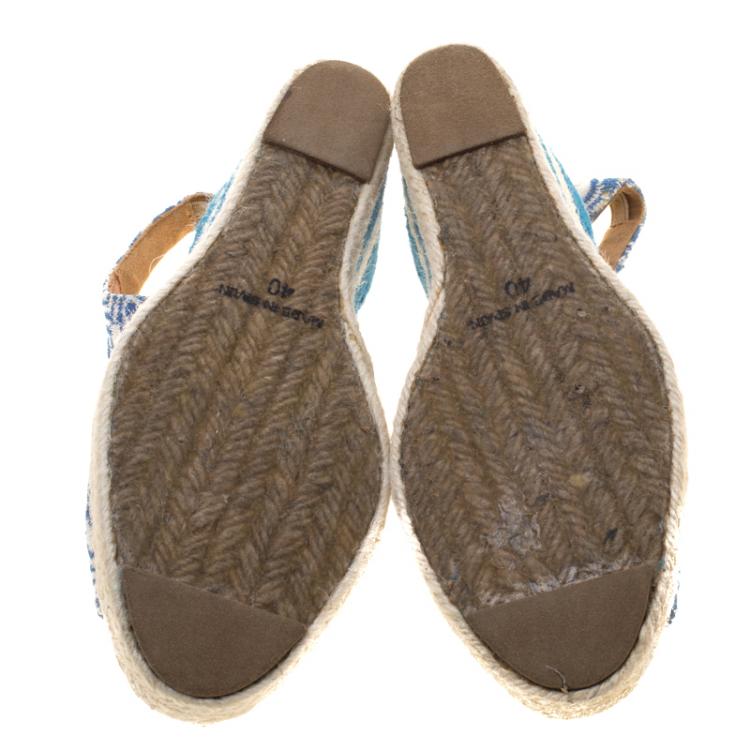 Pre Owned Missoni Two Tone Knit Fabric Espadrille Wedge Slingback  Sandals Size 40