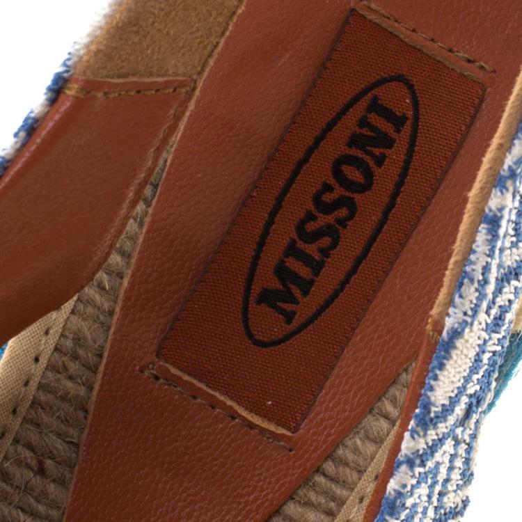 Pre Owned Missoni Two Tone Knit Fabric Espadrille Wedge Slingback  Sandals Size 40