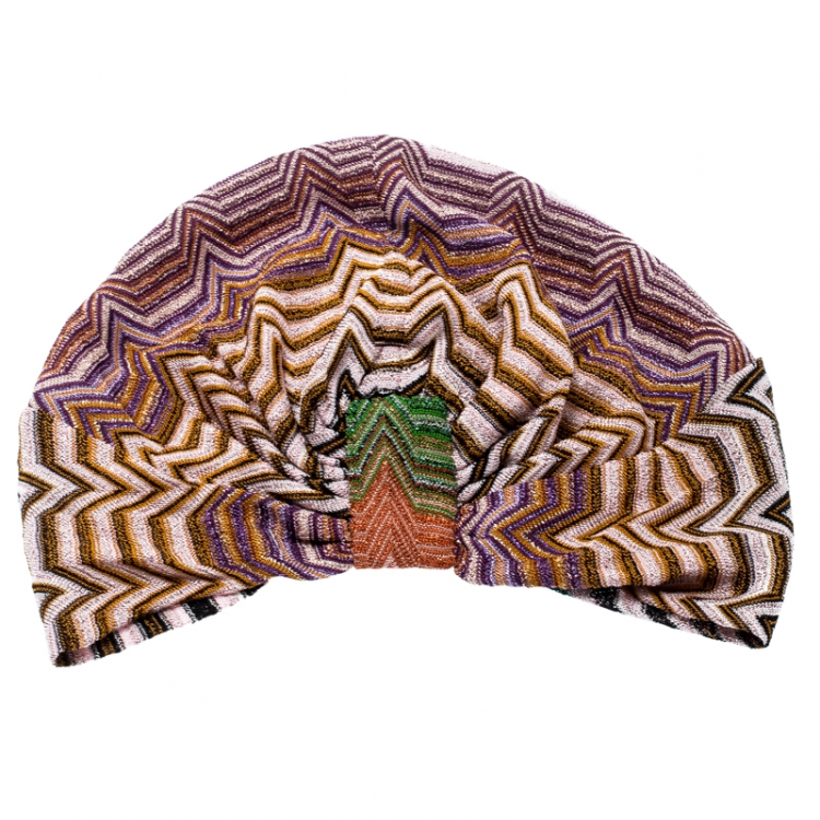 Pre Owned Missoni Mare Multicolor Zig Zag Pattern Lurex Knit Beach Turban