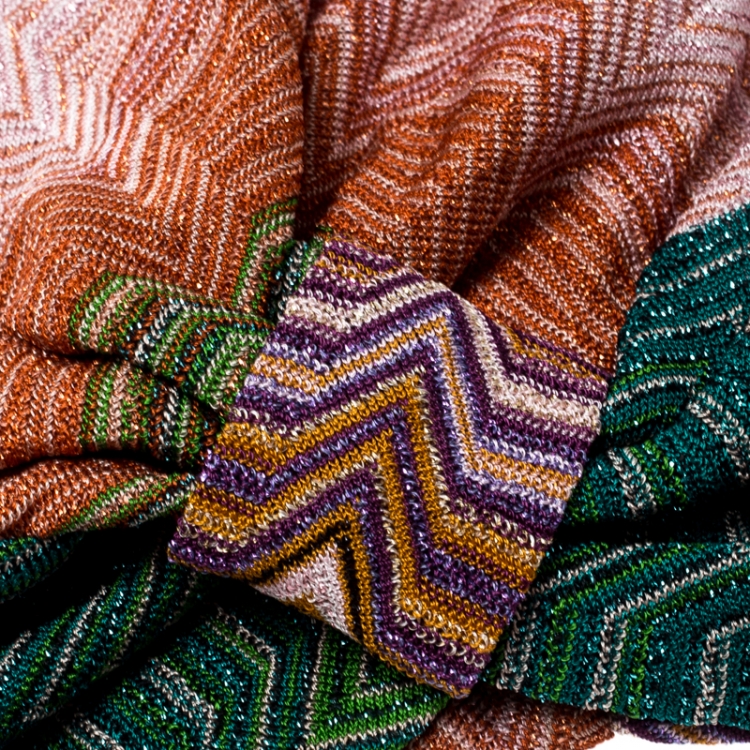 Pre Owned Missoni Mare Multicolor Zig Zag Pattern Lurex Knit Beach Turban