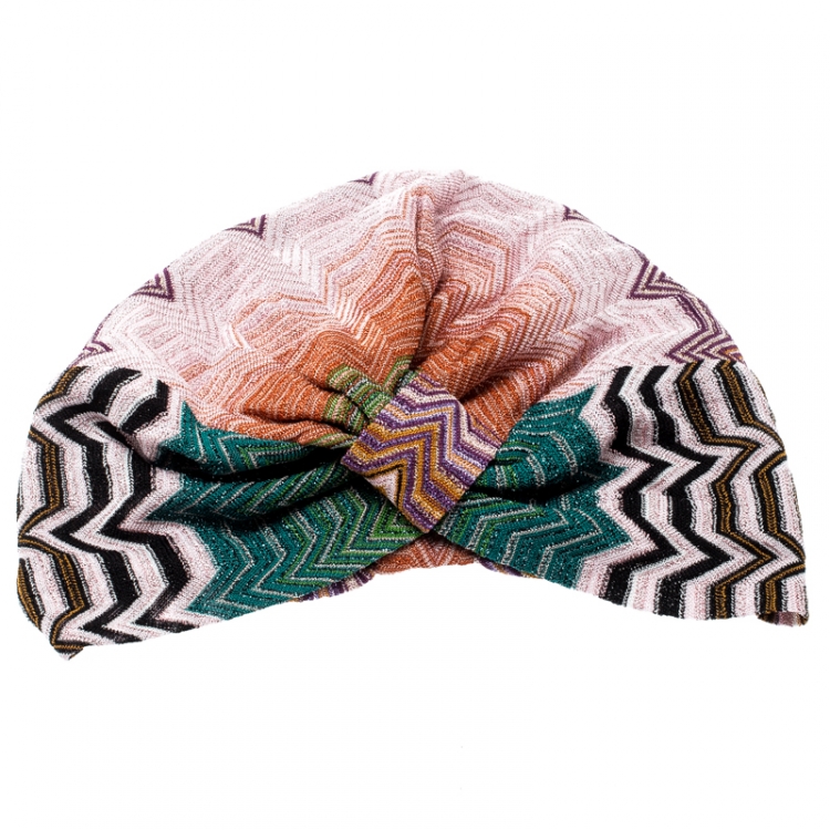 Pre Owned Missoni Mare Multicolor Zig Zag Pattern Lurex Knit Beach Turban