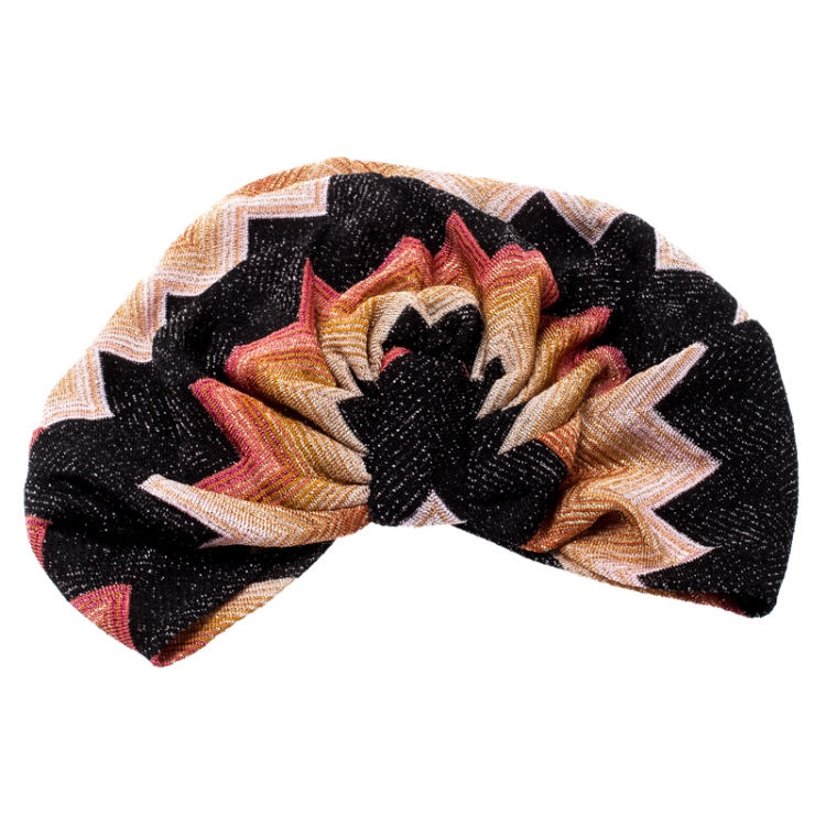 Pre Owned Missoni Mare Multicolor Zig Zag Pattern Lurex Knit Beach Turban