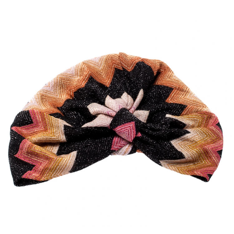 Pre Owned Missoni Mare Multicolor Zig Zag Pattern Lurex Knit Beach Turban