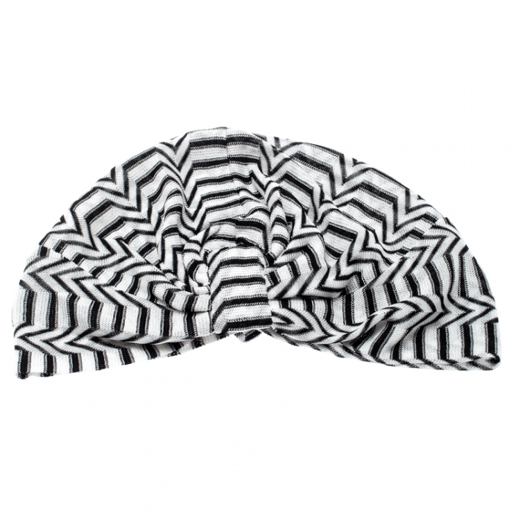 Pre Owned Missoni Mare Monochrome Zig Zag Pattern Knit Beach Turban