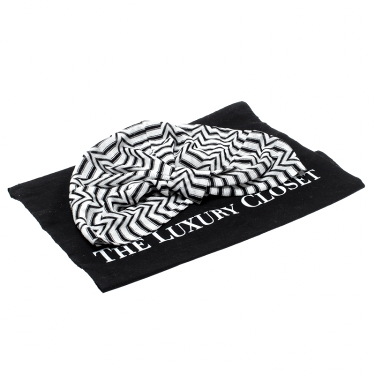 Pre Owned Missoni Mare Monochrome Zig Zag Pattern Knit Beach Turban