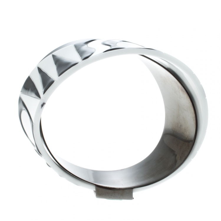 Pre Owned Missoni Monochrome Logo Resin Gunmetal Tone Cuff Bracelet
