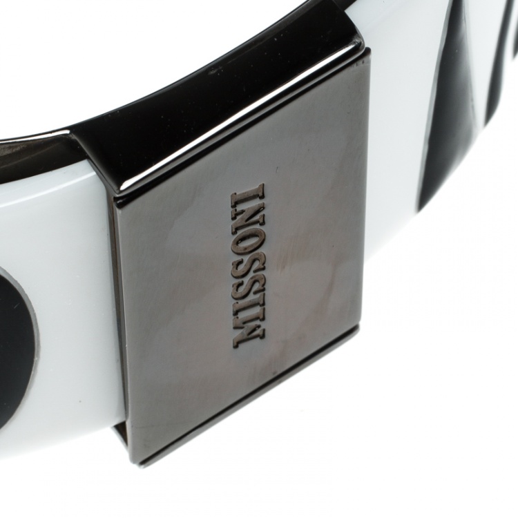 Pre Owned Missoni Monochrome Logo Resin Gunmetal Tone Cuff Bracelet