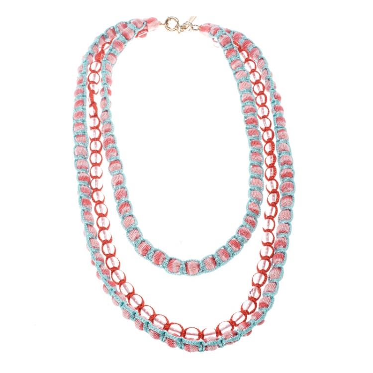 Pre Owned Missoni Multicolor Fabric Bead Braided Triple Rope Necklace