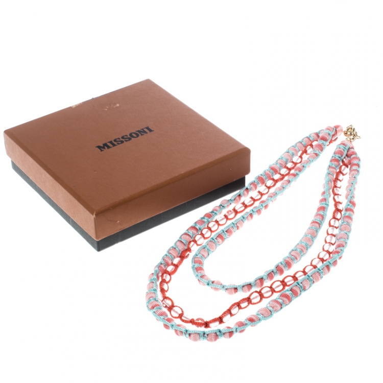 Pre Owned Missoni Multicolor Fabric Bead Braided Triple Rope Necklace