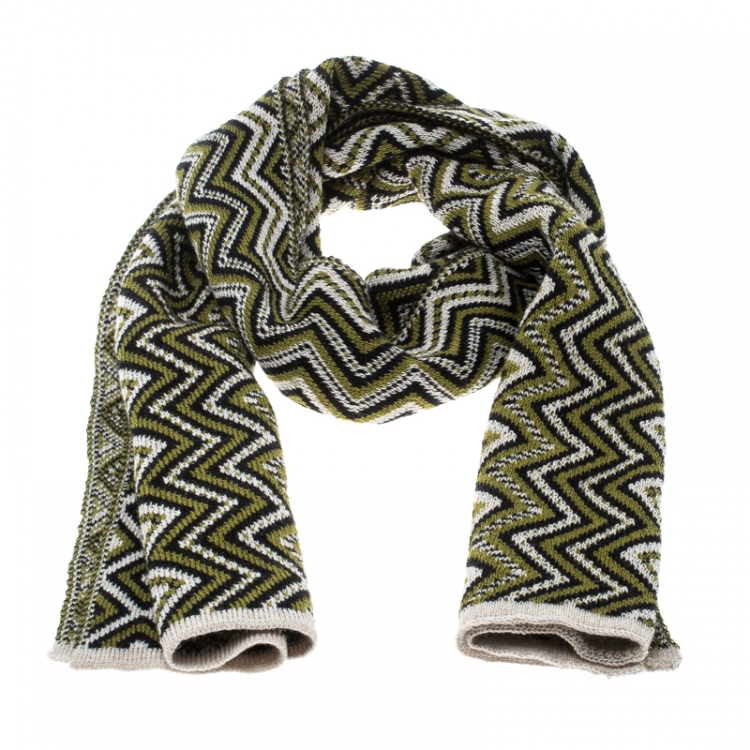Pre Owned Missoni Multicolor Chevron Patterned Jacquard Knit Scarf
